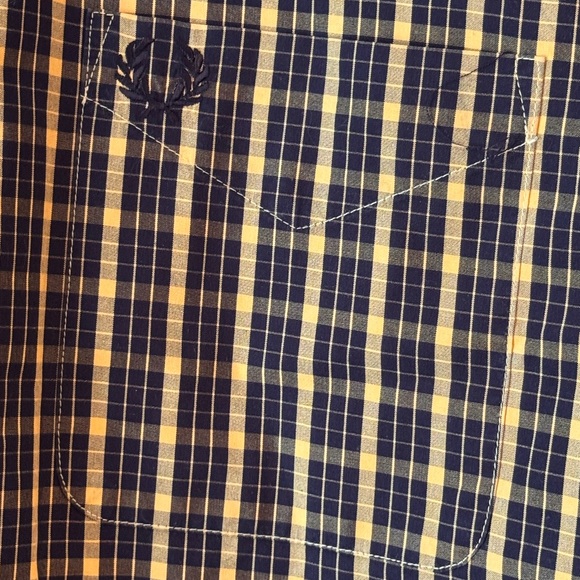 Men's Black and Yellow Plaid Fred Perry Button Up. - Picture 2 of 5